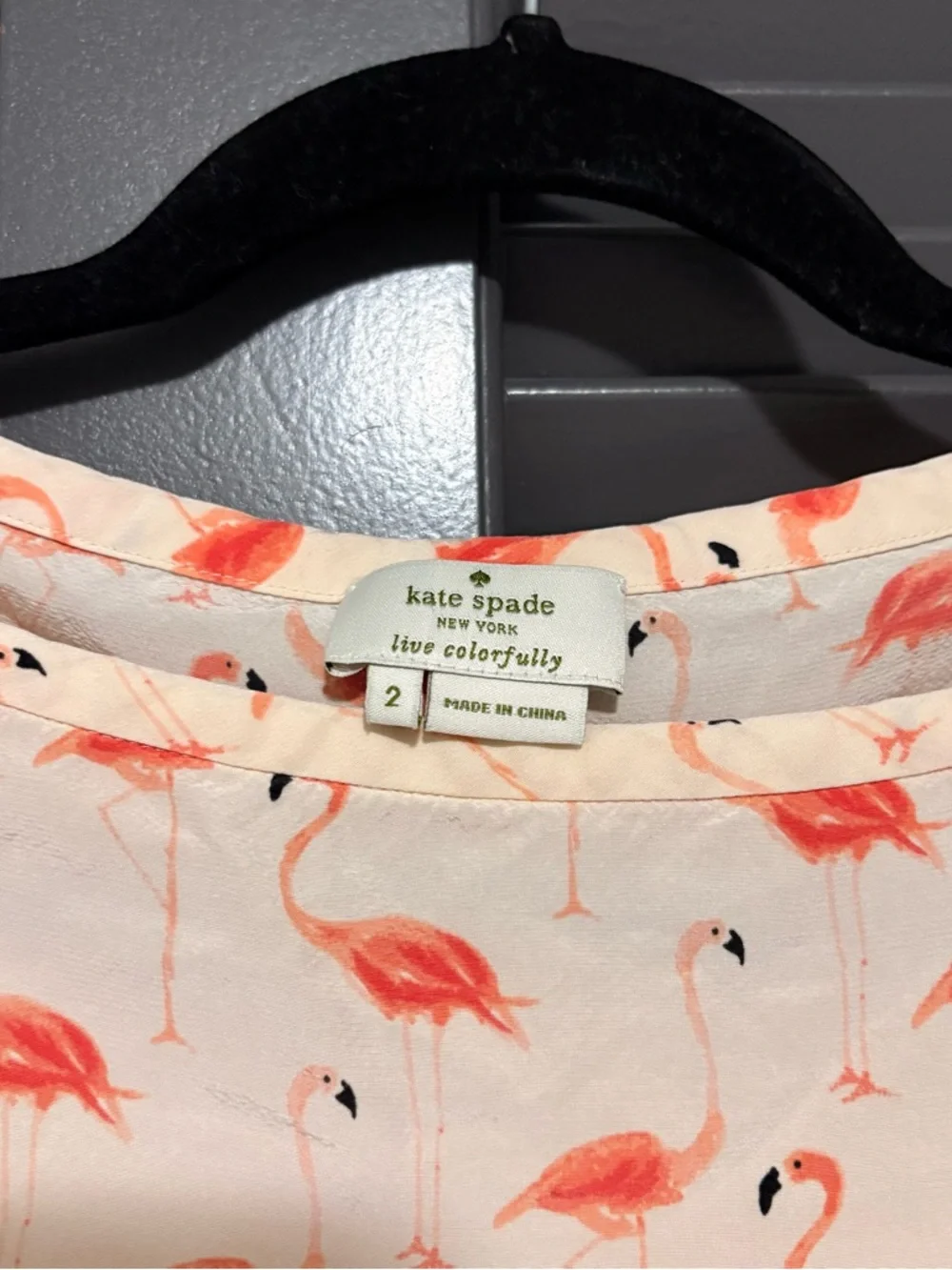 Kate Spade Pure Silk Pink Flamingo Print Top